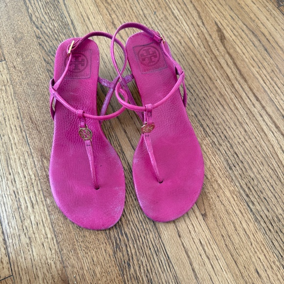 Tory Burch Pink Wedge Sandals - Picture 1 of 5